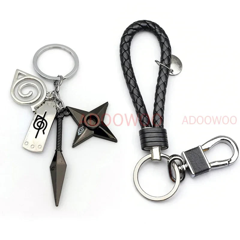 Bandai Naruto Red Cloud Alloy Keychain Set – 20 Styles Anime Woven Leather Rope Charm Car Pendant Punk Jewelry Gift Accessories