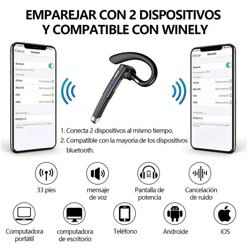 Wireless Bluetooth Headphones with Microphone – Noise Cancelling Handsfree Earphones for Business, Driving & Talking