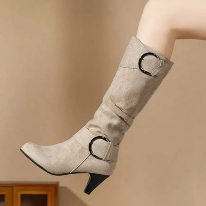 Women’s Knee-High Zipper Boots – Pointed Toe English-Style Fashion Shoes, Casual Plus Size 43