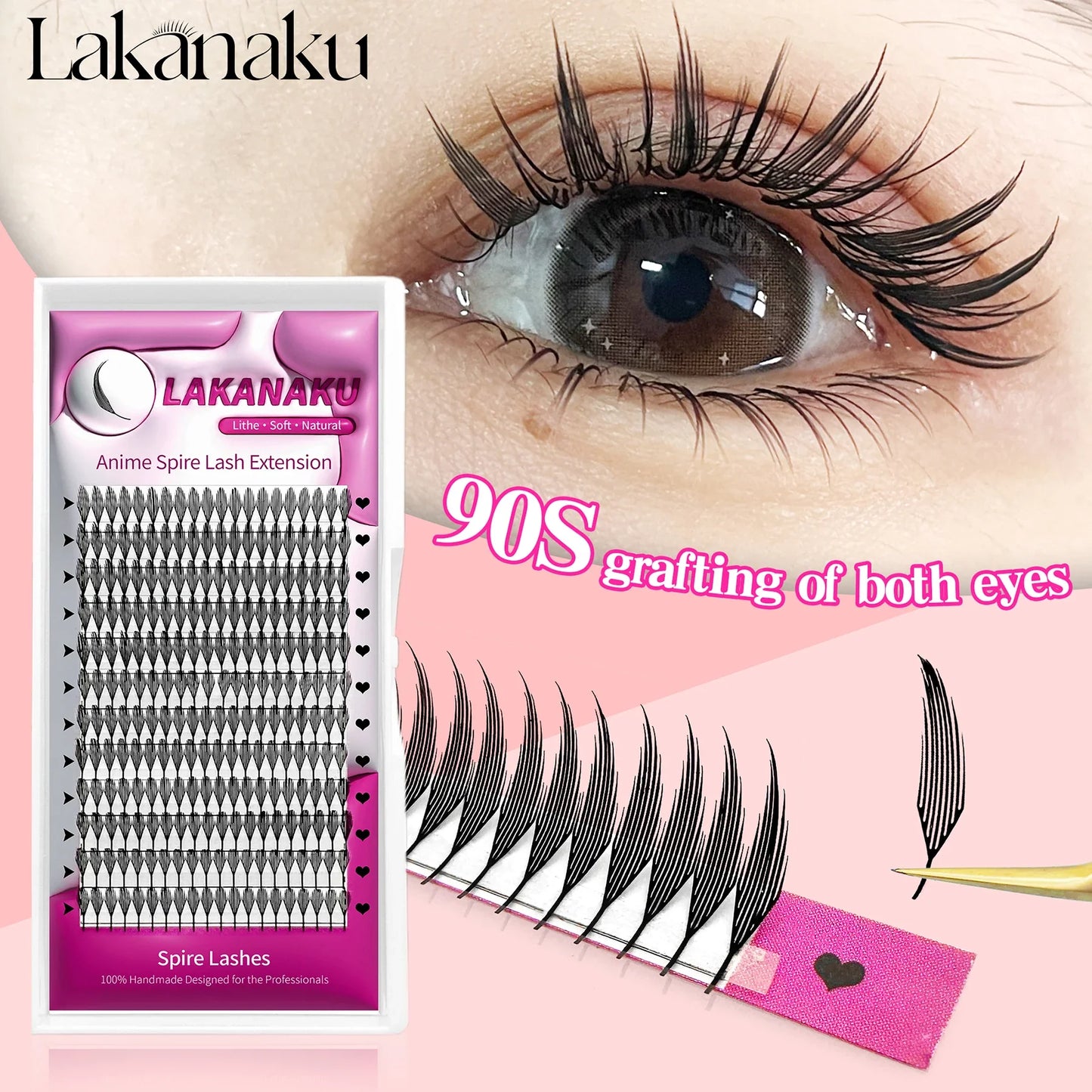 Premium Mink Eyelash Extensions by LAKANAKU — Cashmere Feather Individual Lashes C/CC/D Curl