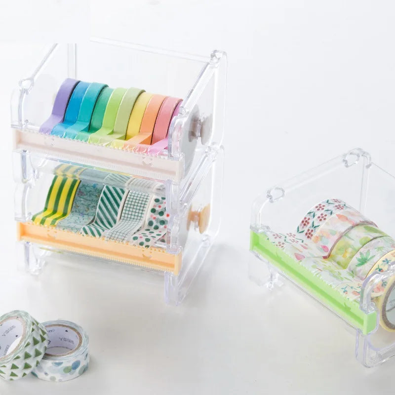 Creative Washi Tape Cutter Set: Transparent Tape Holder and Dispenser - Essential School and Office Stationery Supplies