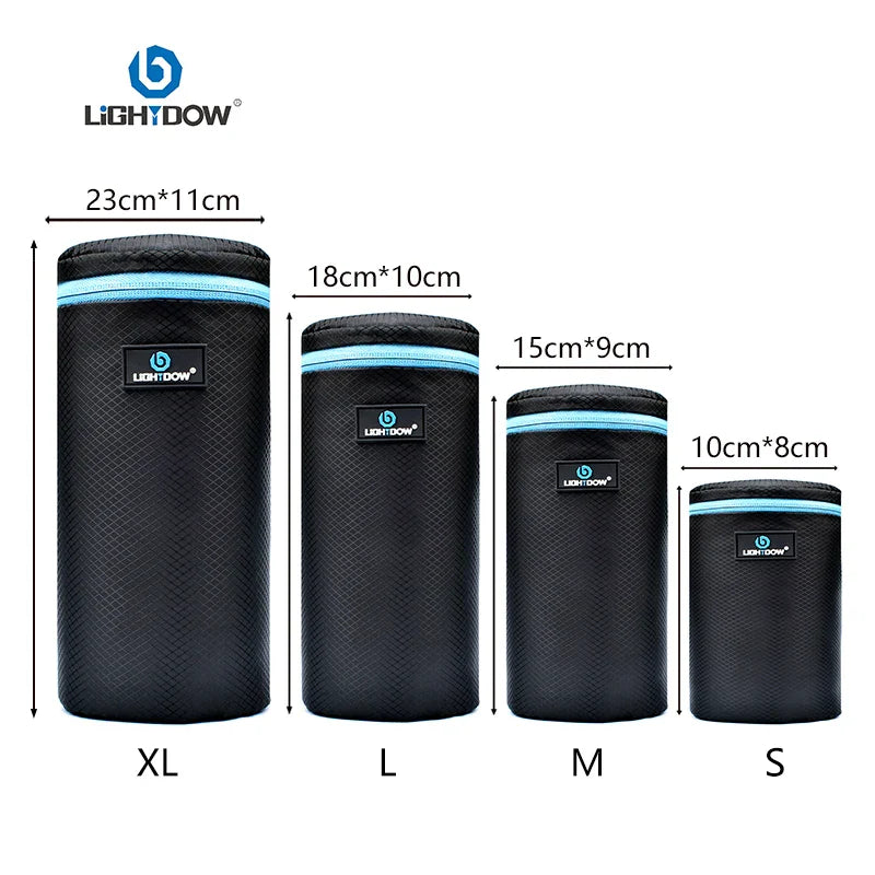 Lightdow 4-Size DSLR Lens Bag Set — Soft Protective Pouches S/M/L/XL for Camera Lenses