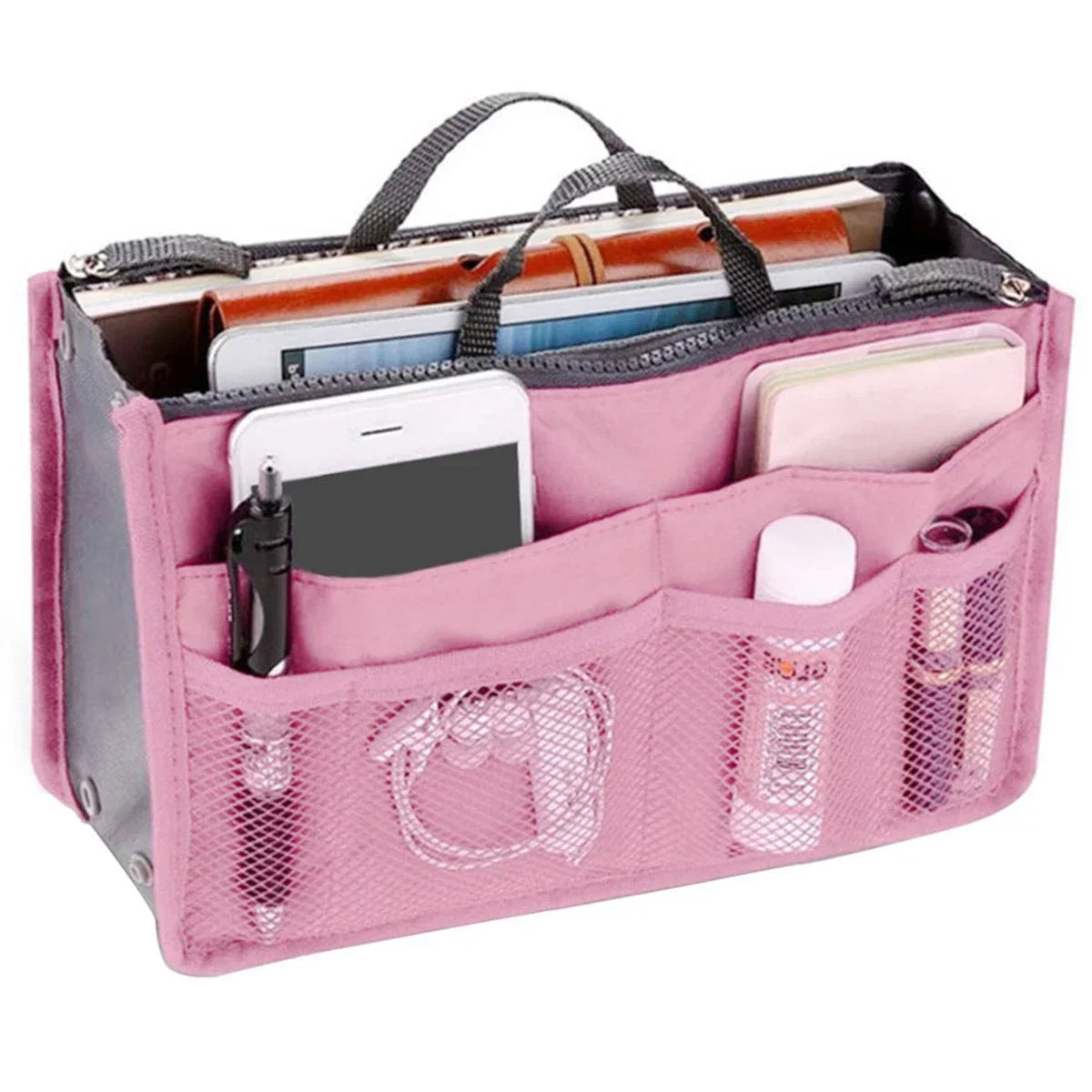 Women’s Nylon Cosmetic Organizer Bag – Foldable Large Capacity Travel Makeup Insert Handbag Tote Organizer Liner Bag