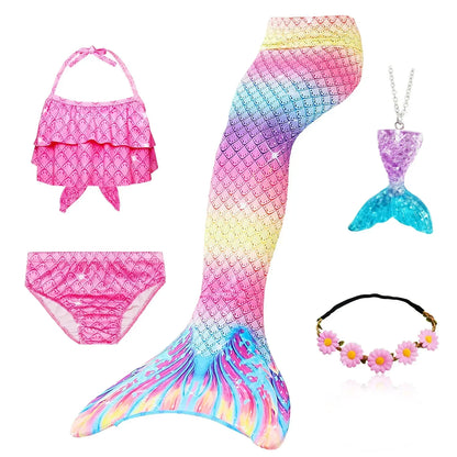 Kids Mermaid Tail Swim Costume - Girls Mermaid Swimsuit for Swimming, Cosplay & Birthday Party Dress Up