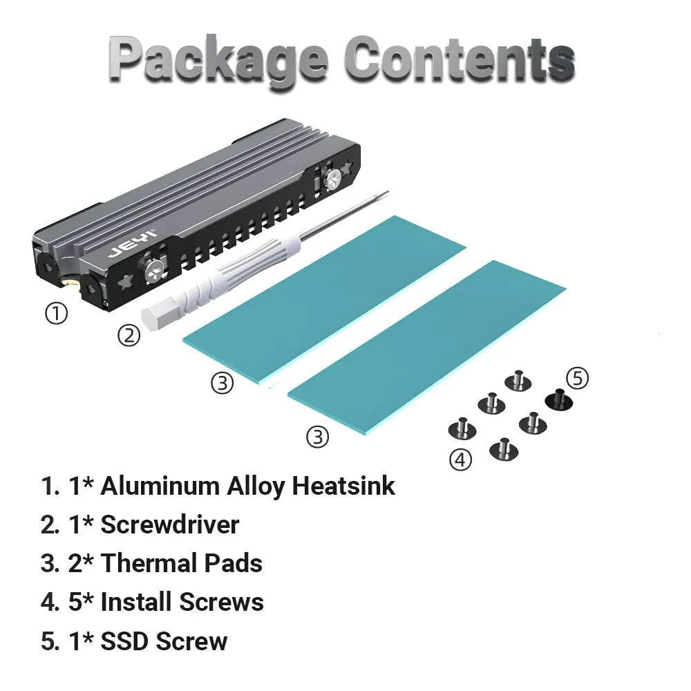 JEYI M.2 SSD Heatsink – 2280 NVMe NGFF Aluminum Cooler with Thermal Silicone Pad for Motherboard & PS5