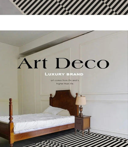 Light Luxury Black & White Plaid Rug — Fluffy Soft Carpet for Bedroom, Living Room, Study, and Home Decor