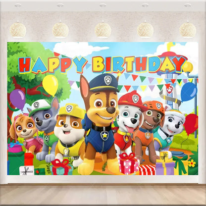 PAW Patrol Anime Birthday Party Backdrop – Puppy Dog Photography Background Cloth for Kids Birthday & Baby Shower Decorations Boy Gift