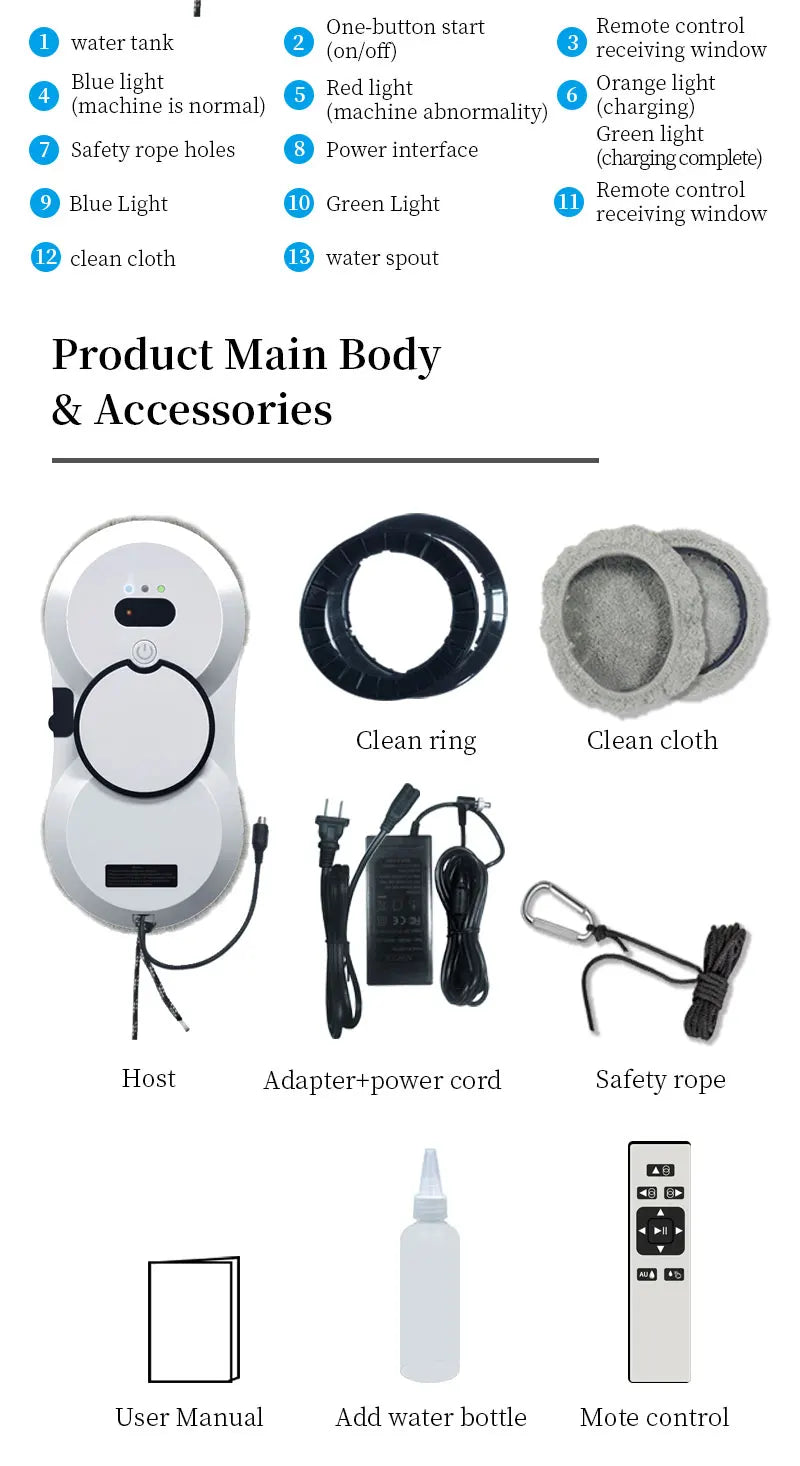 High-Suction 5600PA Window Cleaning Robot with Electric Spray and Fall Prevention - Remote Controlled