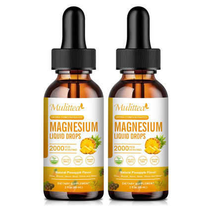 Mulittea Magnesium Glycinate Drops – Pineapple Flavor for Mood Calm, Muscle Relaxation, Sleep Support & Nerve Health