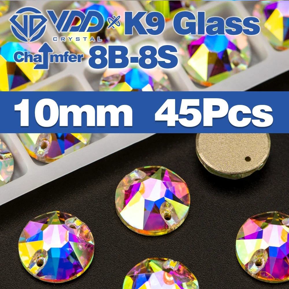 AAAAA K9 Glass Sew-On Rhinestones - AB Crystal Flatback Stones for Wedding Dress & Clothing Accessories