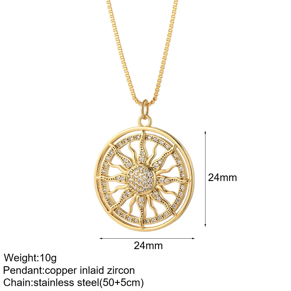 Heart Evil Blue Eye Sun Necklace – Cute Dog, Bee & Elephant Gold Pendant with Long Stainless Steel Chain for Women