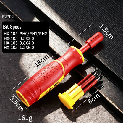 Insulated Magnetic Screwdriver Set - Interchangeable Phillips & Slotted Bits for Electrical & Motorcycle Repair