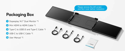 Dopesplay 14.1" Portable Laptop Screen Extender – Dual/Triple FHD 1200P IPS Monitor for Windows, Mac & Android