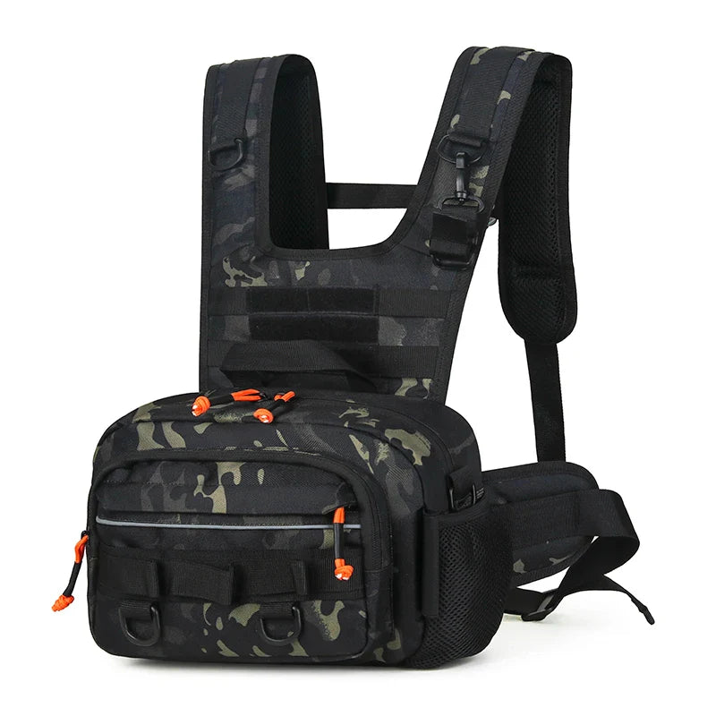 Fishing Lure Front Chest Vest Backpack – Tactical Travel, Camping, Hiking & Outdoor Cycling Mountaineering Gear Bag for Men