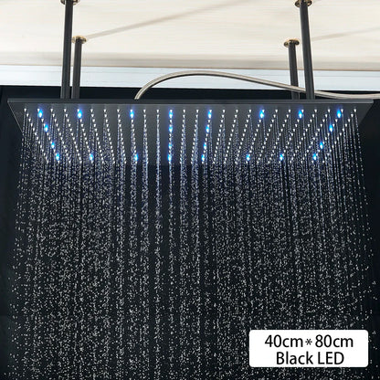 Black Ceiling Mounted LED Rainfall Shower Head – Intelligent Remote Control Concealed Waterfall Tap