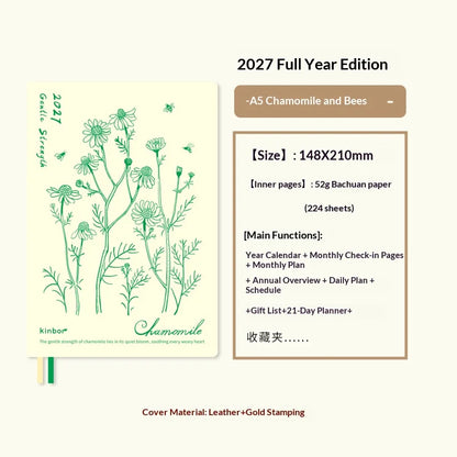 Kinbor 2027 A5/A6 Planner Notebook - Full-Year Daily Journal & Monthly Agenda for Time Management