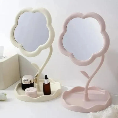 Floral Round Desktop Mirror — Creative Table Vanity Mirror for Bedroom, Dorm & Makeup Decor