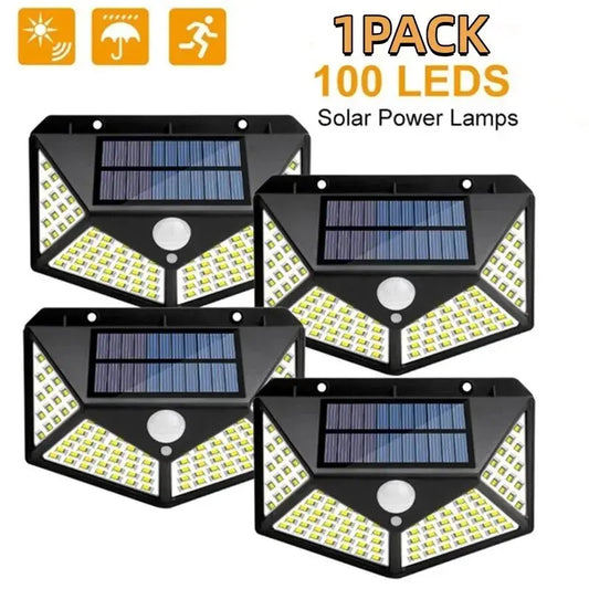 100 LED Outdoor Solar Wall Lights | PIR Motion Sensor Sunlight Street Light | Solar Powered for Garden Decoration - Available in 1/2/4/6Pcs