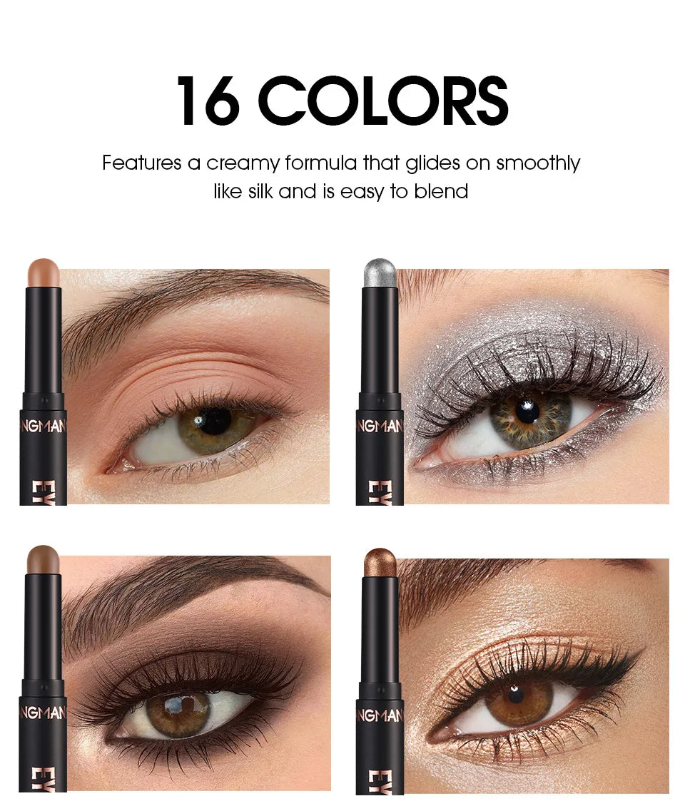 LANGMANNI 16-Color Pearl Waterproof Eyeshadow Stick – Long-Lasting Color & Face Highlight