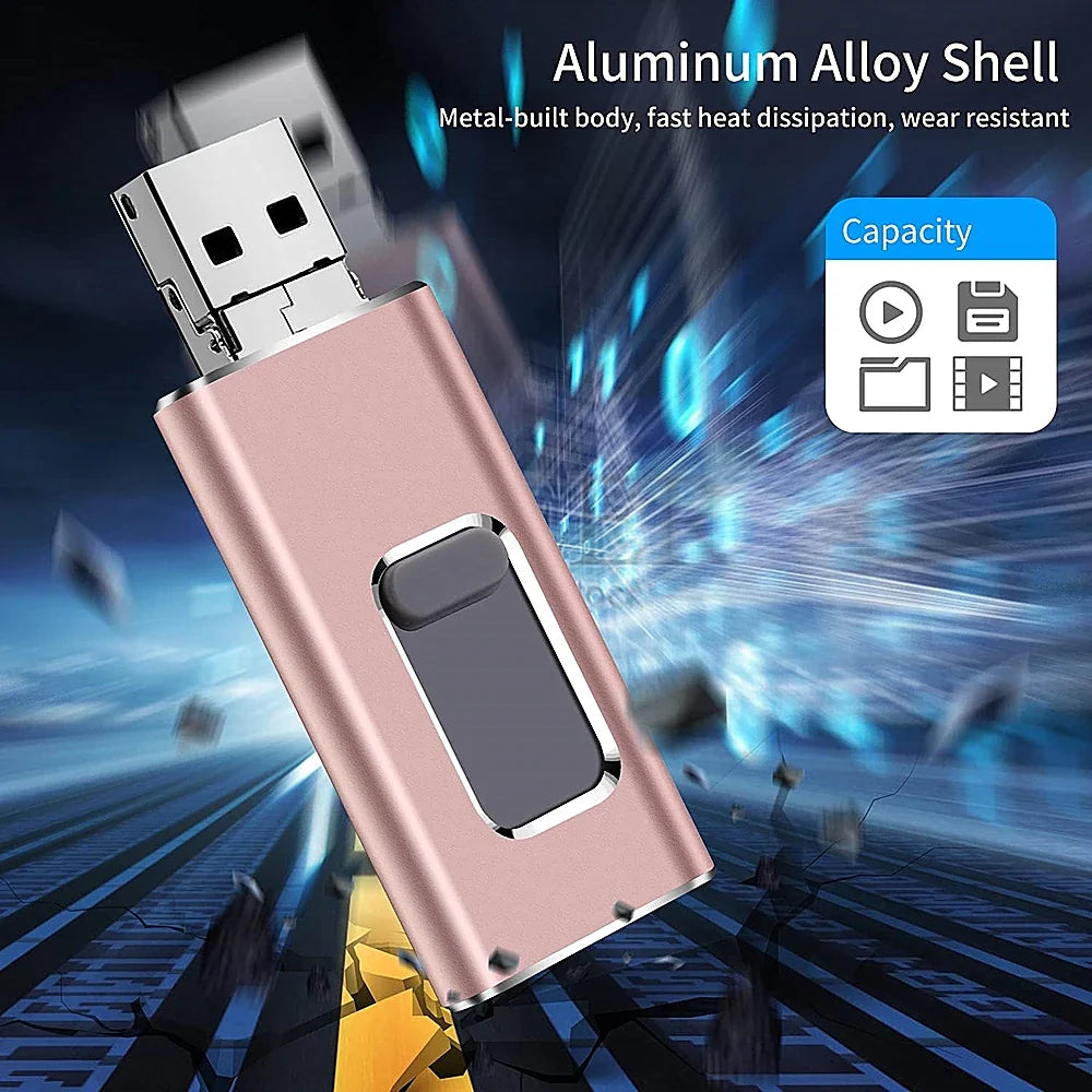 iPhone USB Flash Drive – 3-in-1 USB 3.0 Pen Drive 32GB to 2TB, MFi Certified Memory Stick