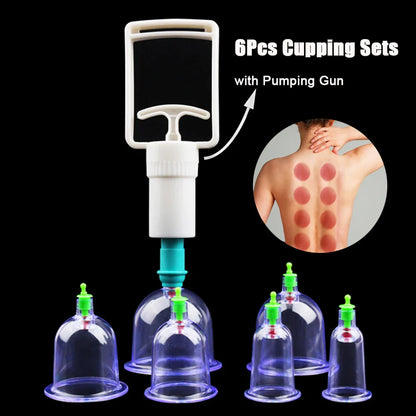 6PCS Vacuum Cupping Set with Pumping Gun – Suction Cups for Back Massage, Body Detox & Anti-Cellulite Therapy
