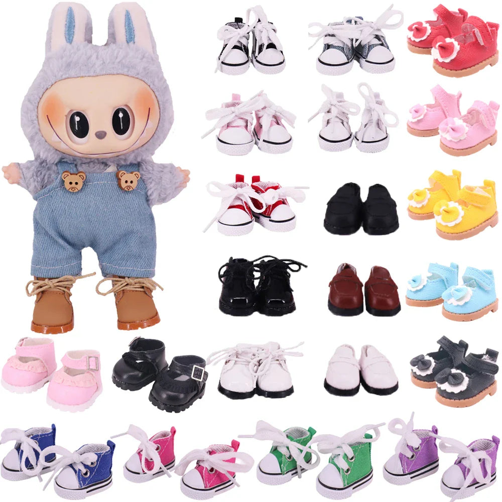3.8cm Solid Color Lace-Up Canvas Shoes – PU Doll Shoes for 17cm Labubu Doll Clothes & Accessories Gift