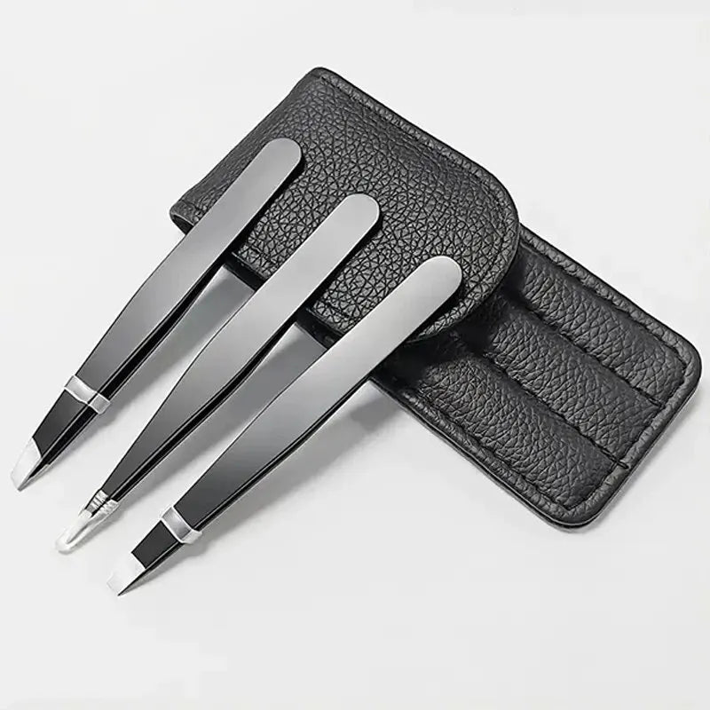 3-Piece Stainless Steel Eyebrow Tweezers Set – Precision Sharp Flat, Slanted & Pointed Hair Removal Tools