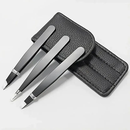 3-Piece Stainless Steel Eyebrow Tweezers Set – Precision Sharp Flat, Slanted & Pointed Hair Removal Tools