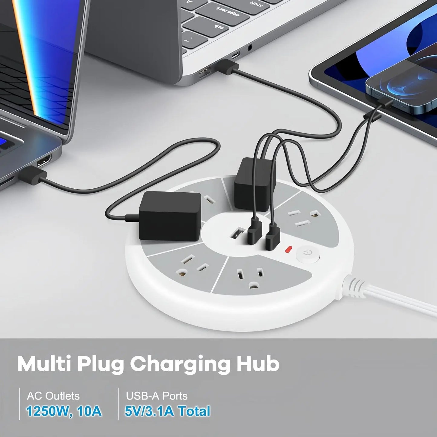 American Standard Disc Power Strip – 3 USB Socket Surge Protector for Office, School & Home Use