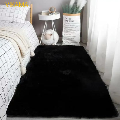 VIKAMA Silk Wool Solid Color Rug – Soft, Non-Slip, Washable Mat for Living Room, Bedroom, Bedside & Sofa – Light Luxury, Dirt-Resistant