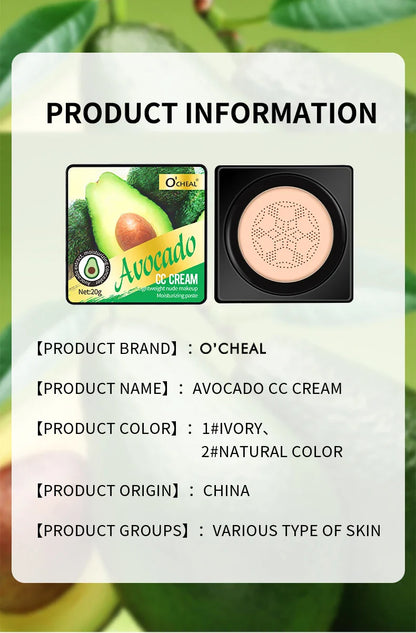 Air Cushion CC Cream with Mushroom Head Puff – Moisturizing, Brightening BB Cream & Waterproof Face Concealer