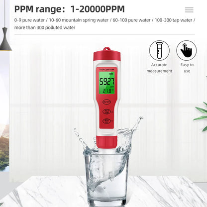 Waterproof PH Meter - PH/TDS/EC/Temp Digital Water Quality Monitor with Backlight for Pools, Drinking Water & Aquariums