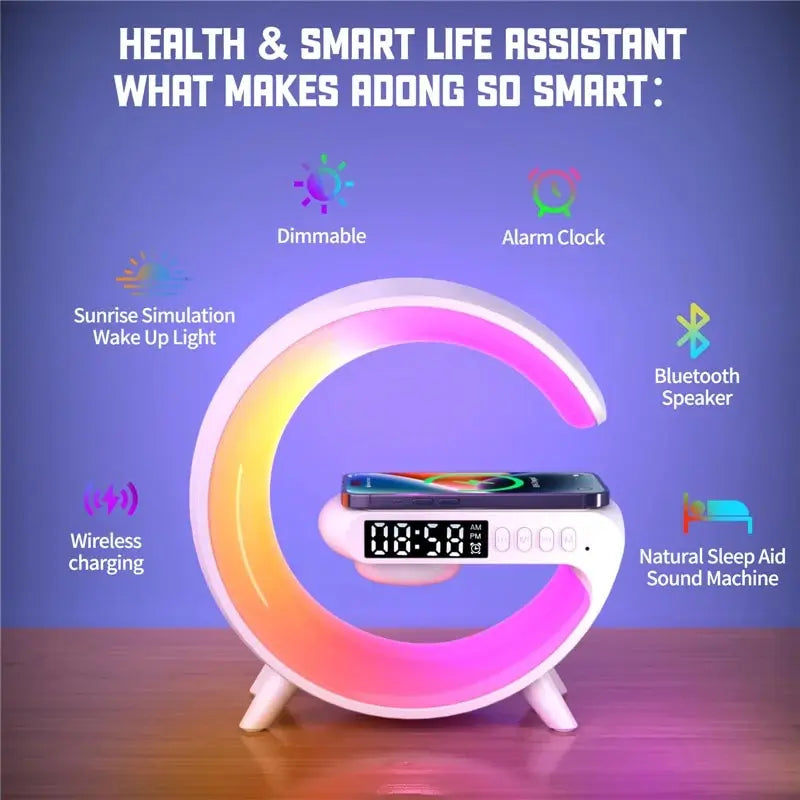 Mini Multifunction Wireless Charger - Fast Charging Pad with Speaker, TF Slot, RGB Night Light for iPhone, Samsung, Xiaomi, Huawei