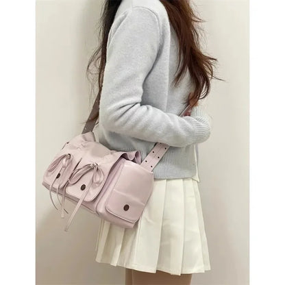 2024 Distressed PU Leather Rivet Bow Shoulder Bag – Pleated Underarm Luxury Handbag for Women