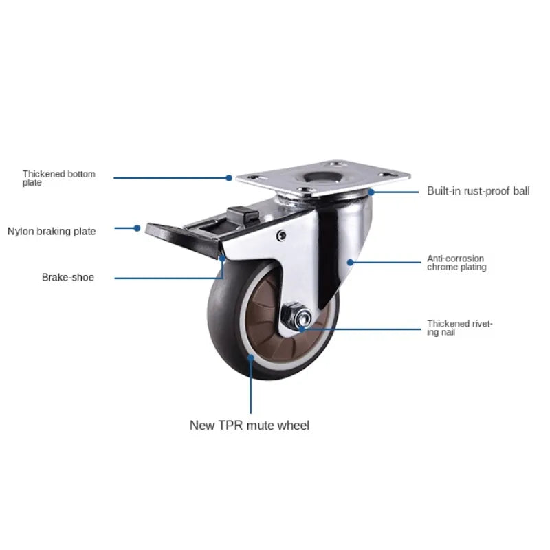 4PCS Soft Rubber Furniture Caster - 1/2 inch Universal Swivel Wheel for Platform Trolleys and Furniture Accessories