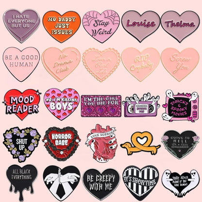 Pink Heart Brain Ghost Enamel Brooch – Gothic Retro Radio & TV Badge, Funny Punk Lapel Pin Jewelry Gift