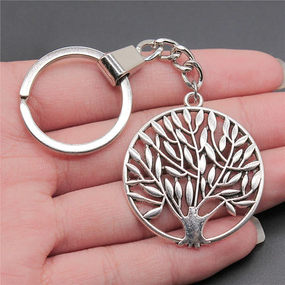 New Fashion Men 30mm Metal Alloy Keychain with Vintage Heart, Flower, Rose, Sunflower & Tree Pendant DIY Keyring Holder Chain Accessory