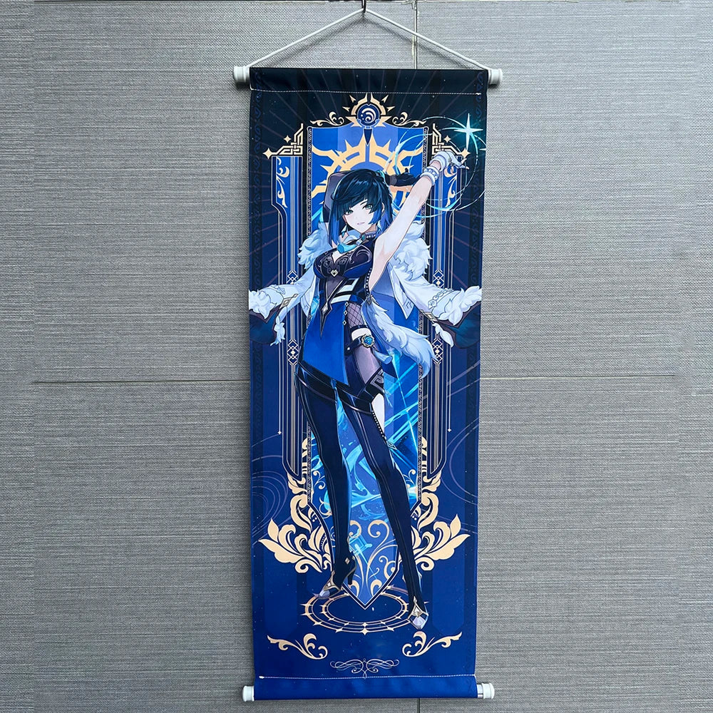 Hot Game Impact Scroll Canvas – Cartoon Heroes Wall Hanging Poster for Cosplay, Halloween, Xmas Decor & Gifts