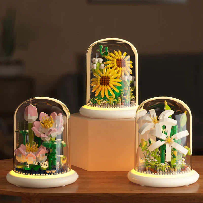 Eternal Block Flower Assembly Bouquet - Unique Desktop Decoration Toy for Children's Puzzle Fun