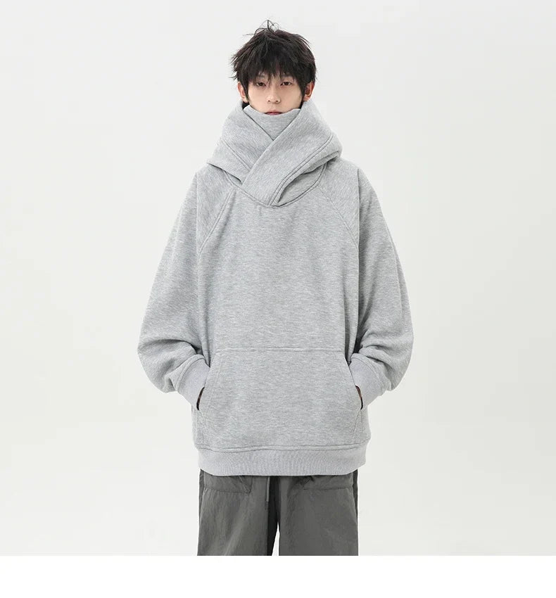 Autumn High Neck Sweatshirt for Men – Pile Collar Hoodie, Harajuku Ninja Style, Casual Sports Loose Fit Top