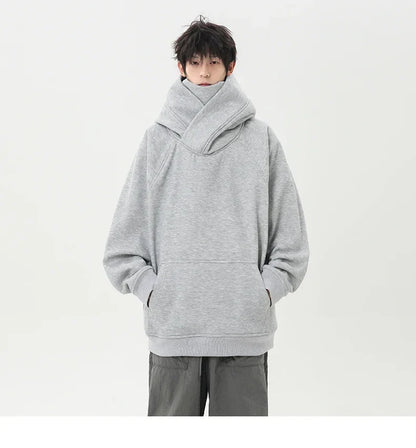 Autumn High Neck Sweatshirt for Men – Pile Collar Hoodie, Harajuku Ninja Style, Casual Sports Loose Fit Top