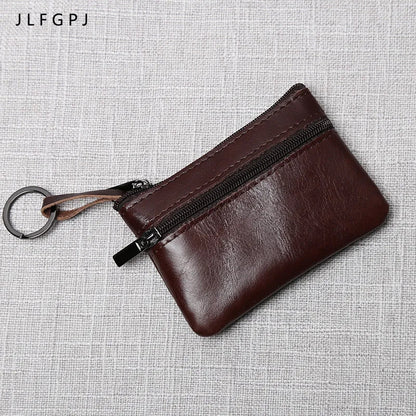 Leather Mini Coin Purse – Unisex Retro Handmade Cowhide Small Wallet with Zipper & Key Case