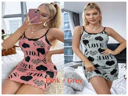 Women’s Cute Cartoon Nightgown - Sexy Halter Back Summer Pajamas & Home Wear Short Dress