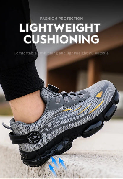 Rotating Button Men’s Safety Shoes – Anti-Smash & Anti-Puncture Work Boots, Fashion Sport Protective Footwear