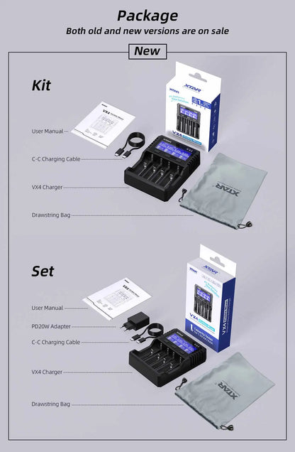 XTAR VX4 20W Fast Battery Charger with LED Display – 18650, AAA/AA, Li-ion, NiMH, LiFePO4 Charger & Capacity Tester