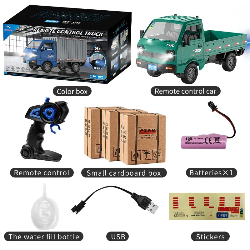 KF21 1:16 RC Drift & Climbing Truck – 2.4GHz Remote Control Car with Spray & LED Lights | Kids’ Gift Toy