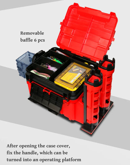 ILURE Multifunction Fishing Tackle Box – Big Storage Tool Box with Rod & Cup Holders for Fishing Accessories