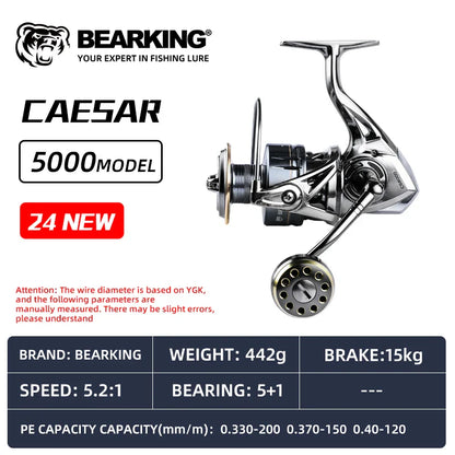 BEARKING CAESAR Fishing Reel - 5+1BB Stainless Steel Bearing System with 5.2:1 Gear Ratio & 15Kg Max Drag Power