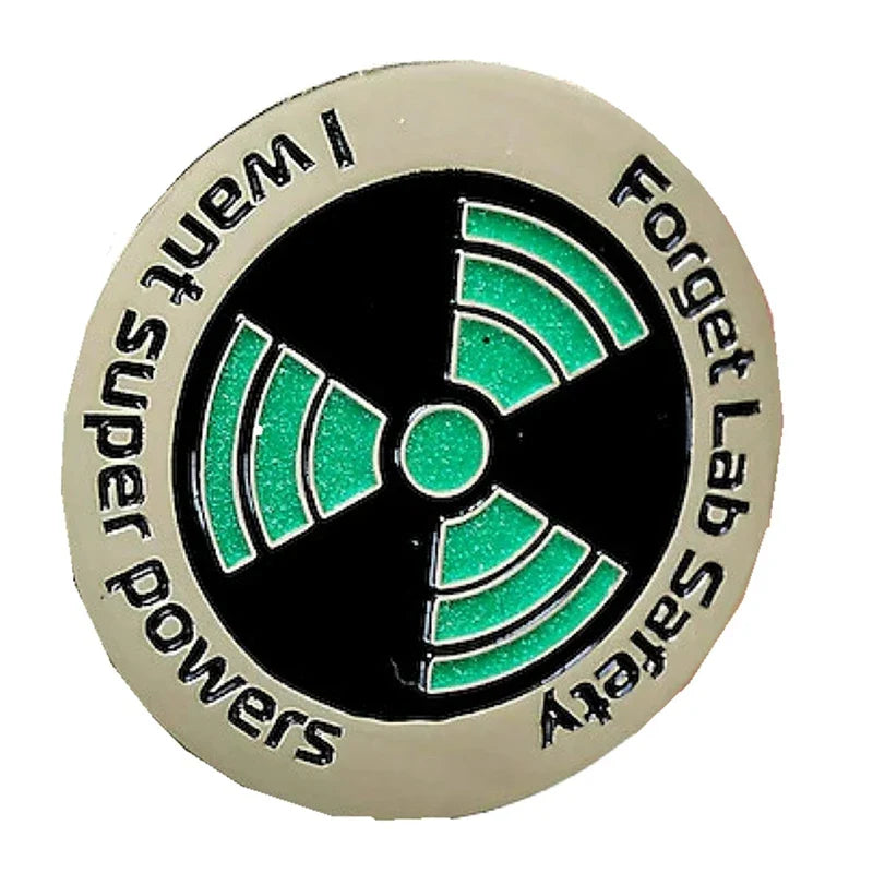 Science Enamel Pin — Glow-in-the-Dark Funny "Forget Lab Safety, I Want Superpowers" Lapel & Hat Pin