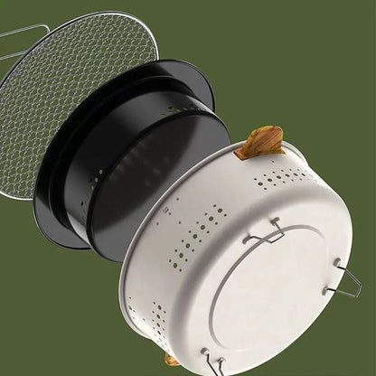 Portable Korean Charcoal BBQ Grill – Stainless Steel Round Outdoor Camping Barbecue Stove